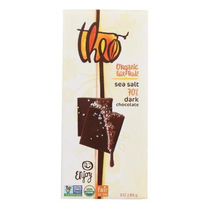 Theo Chocolate Organic Chocolate Bar - Classic - Dark Chocolate - 70 Percent Cacao - Sea Salt - 3 oz Bars - Case of 12