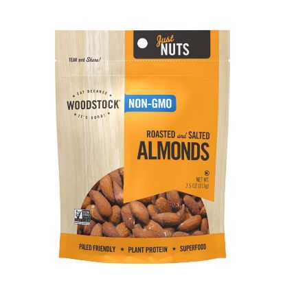 Woodstock Almonds - Whole - Roasted - Salted - Case of 8 - 7.5 oz.