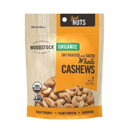 Woodstock Organic Cashews - Roasted - Salted - Case of 8 - 7 oz.