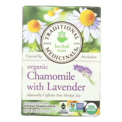 Traditional Medicinals Organic Chamomile with Lavender Herbal Tea - Caffeine Free - Case of 6 - 16 Bags