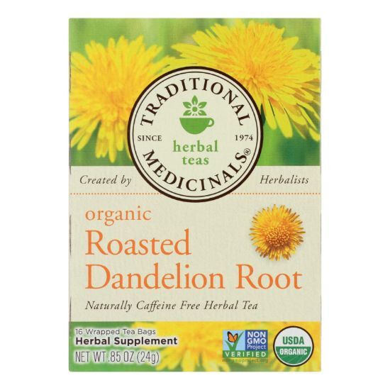 Traditional Medicinals Organic Roasted Dandelion Root Herbal Tea - 16 Tea Bags - Case of 6