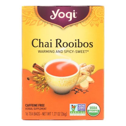 Yogi Organic Herbal Tea Caffeine Free Chai Rooibos - 16 Tea Bags - Case of 6