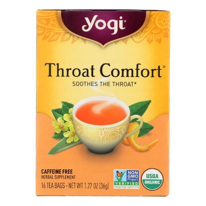 Yogi Organic Throat Comfort Herbal Tea Caffeine Free - 16 Tea Bags - Case of 6