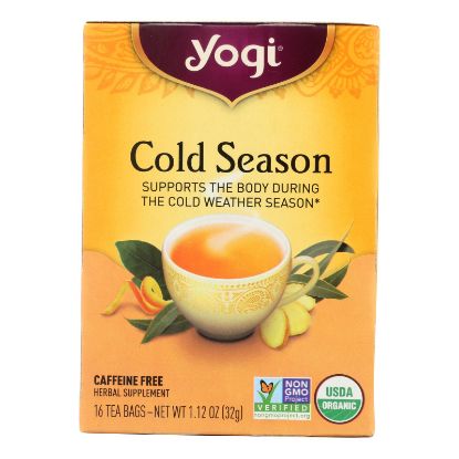 Yogi Organic Cold Season Herbal Tea Caffeine Free - 16 Tea Bags - Case of 6
