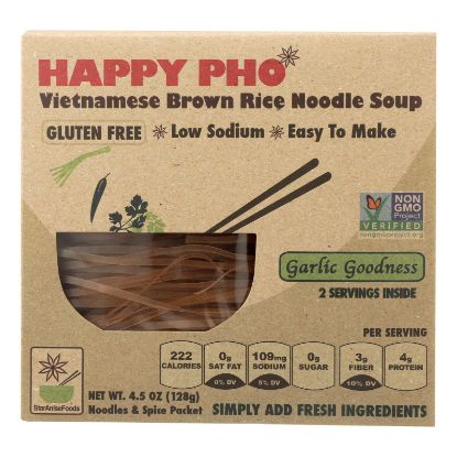 Happy Pho Brown Rice Noodle Soup Mix, Garlic Goodness  - Case of 6 - 4.5 OZ