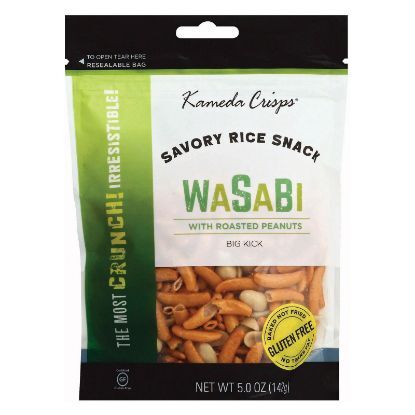 Kameda Crisps Savory Rice Snacks - Wasabi with Roasted Peanuts, Big Kick - Case of 12 - 5 oz.