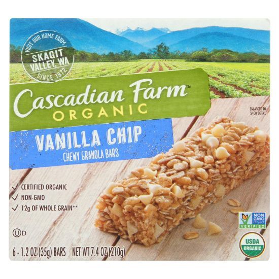 Cascadian Farm Organic Chewy Granola Bars - Vanilla Chip - Case of 12 - 7.4 oz.