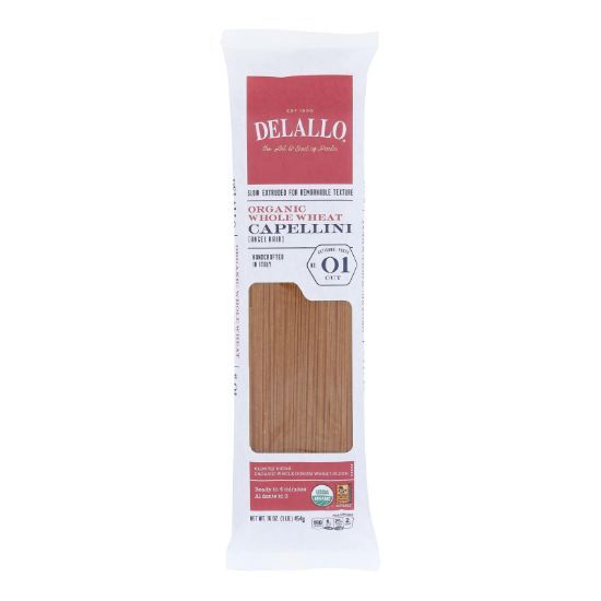 Delallo - Organic Whole Wheat Capellini Pasta - Case of 16 - 1 lb.