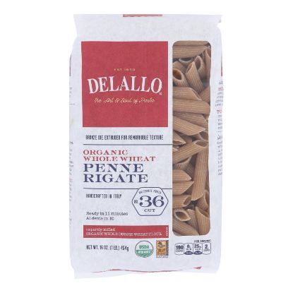 Delallo - Organic Whole Wheat Penne Rigate Pasta - Case of 16 - 1 lb.
