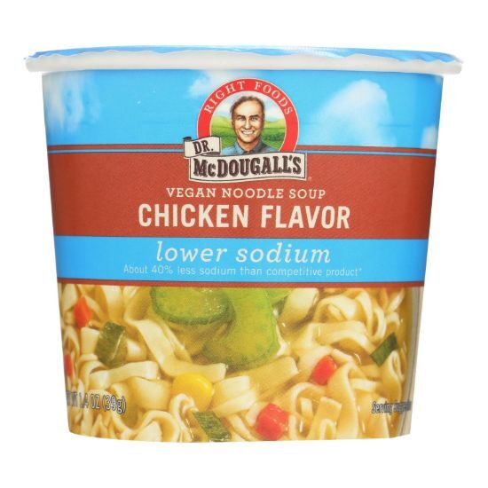 Dr. McDougall's Vegan Noodle Lower Sodium Soup Cup - Chicken - Case of 6 - 1.4 oz.