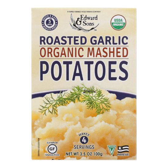 Edward and Sons Organic Mashed Potatoes - Roasted Garlic - Case of 6 - 3.5 oz.