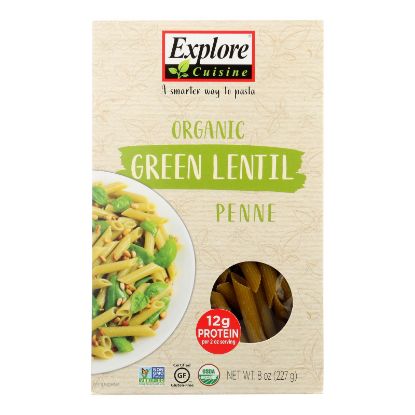 Explore Cuisine Organic Green Lentil Penne - Lentil Penne - Case of 6 - 8 oz.