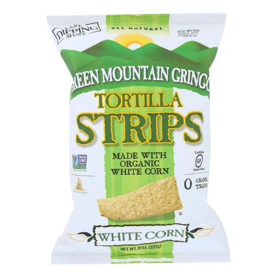 Green Mountain Gringo Tortilla Strips - White Corn Organic - Case of 12 - 8 oz.