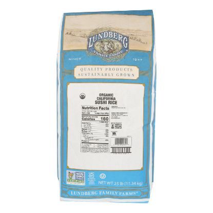 Lundberg Family Farms Organic Sushi Short Grain White Rice - Case of 25 lbs