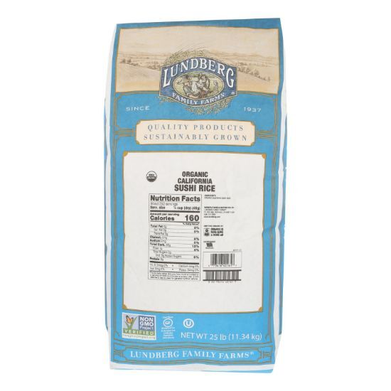 Lundberg Family Farms Organic Sushi Short Grain White Rice - Case of 25 lbs