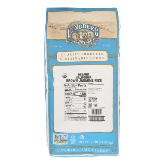 Lundberg Family Farms Organic California Brown Jasmine Rice - Case of 25 lbs