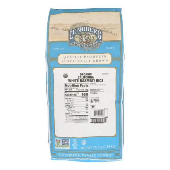 Lundberg Family Farms Organic California White Basmati Rice - Case of 25 lbs