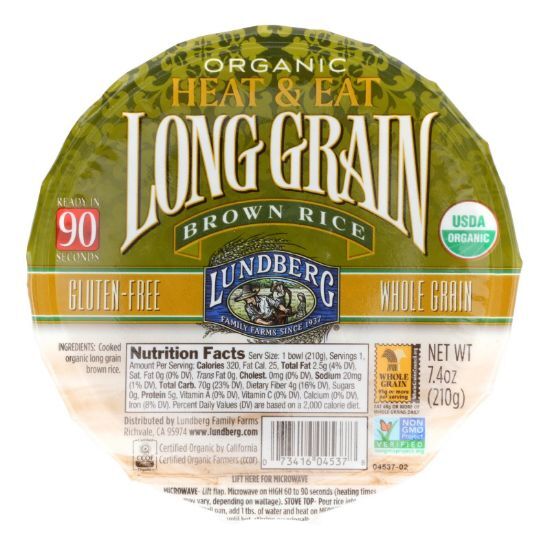 Lundberg Family Farms Organic Long Grain Brown Rice - Case of 12 - 7.4 oz.