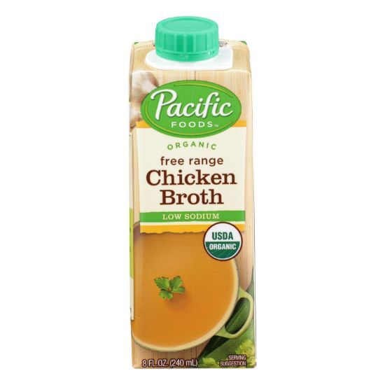 Pacific Natural Foods Free Range Chicken Broth - Low Sodium - Case of 6 - 8 Fl oz.