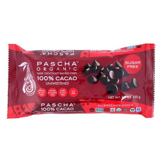 Pascha Chocolate Chips - Dark Unsweetened - Case of 6 - 8.8 oz.
