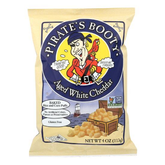 Pirate Brands Booty Puffs - Aged White Cheddar - Case of 12 - 4 oz.