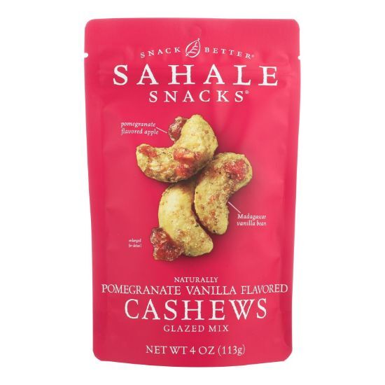 Sahale Snacks Cashews Glazed Nuts - Pomegranate and Vanilla - Case of 6 - 4 oz.