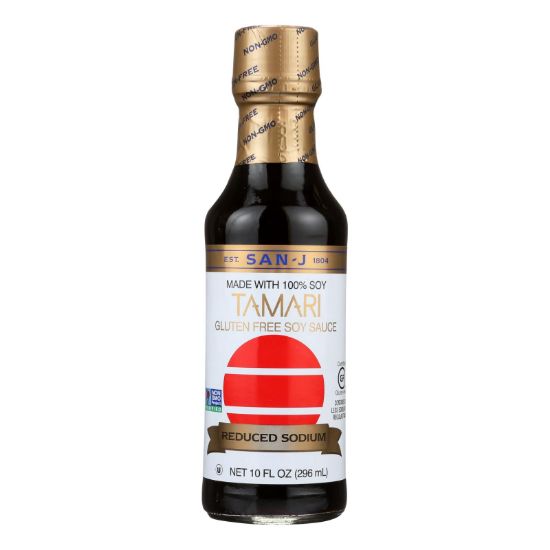 San - J Tamari Soy Sauce - Reduced Sodium - Case of 6 - 10 Fl oz.