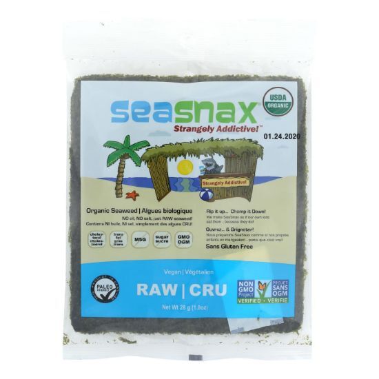 Seasnax Raw Seaweed Snack - Case of 16 - 1 oz.