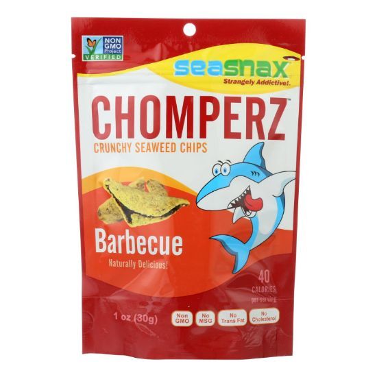 Seasnax Chomperz Crunchy Seaweed Chips - Barbecue - Case of 8 - 1 oz.