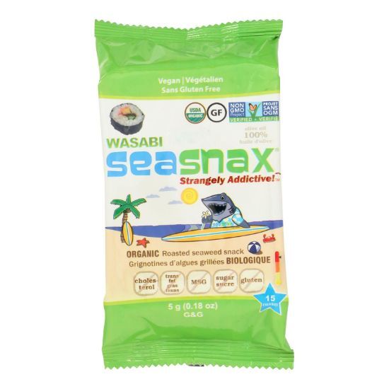 Seasnax Premium Roasted Seaweed Snacks - Wasabi - Case of 24 - 0.18 oz.