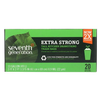 Seventh Generation Extra Strong Tall Kitchen Trash Bags - 13 Gallon - Case of 12 - 20 Count