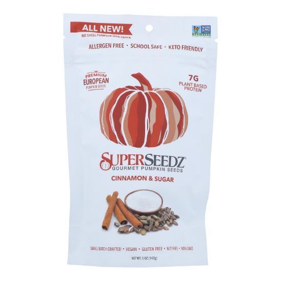 Superseedz Gourmet Pumpkin Seeds - Cinnamon and Sugar - Case of 6 - 5 oz.