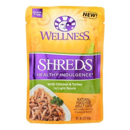 Wellness Pet Products Cat Food - Shreds Chicken and Turkey - Case of 24 - 3 oz.