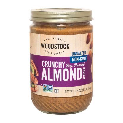 Woodstock Unsalted Crunchy Almond Butter - Case of 12 - 16 oz.