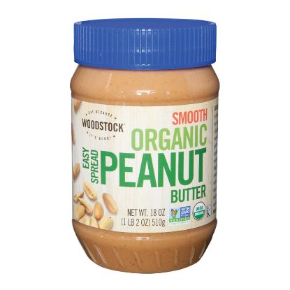Woodstock Organic Easy Spread Peanut Butter - Smooth - Case of 12 - 18 oz.