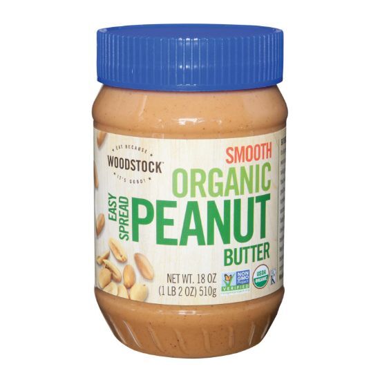 Woodstock Organic Easy Spread Peanut Butter - Smooth - Case of 12 - 18 oz.