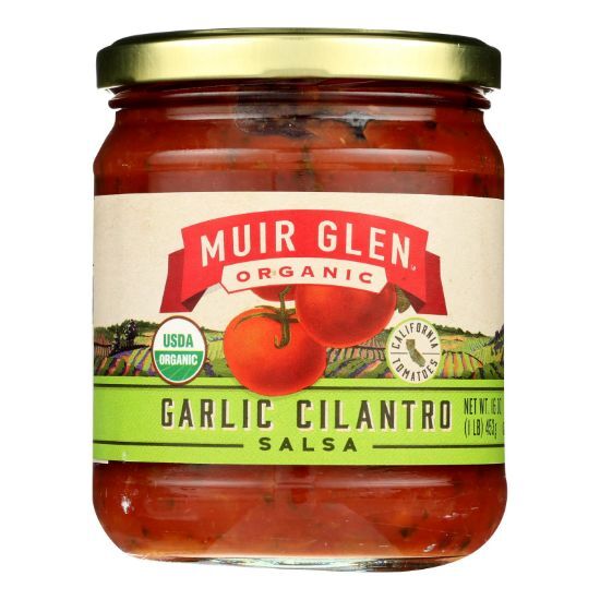Muir Glen Medium Garlic Cilantro Salsa - Tomato - Case of 12 - 16 oz.