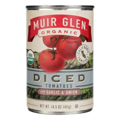 Muir Glen Diced Tomatoes with Garlic and Onion - Tomato - Case of 12 - 14.5 oz.