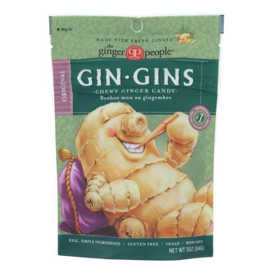 Ginger People - Gin Gins Chewy Ginger Candy - Original - Case of 12 - 3 oz.