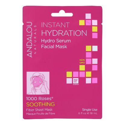 andalou Naturals Instant Hydration Facial Mask - 1000 Roses Soothing - Case of 6 - 0.6 fl oz