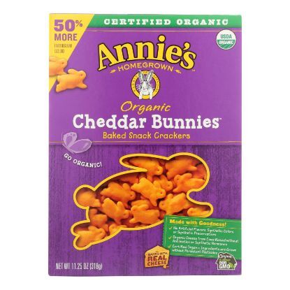 Annie's Homegrown Organic Bunnies Crackers - Cheddar - Case of 6 - 11.25 oz