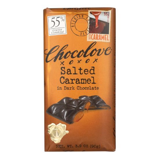 Chocolove Xoxox - Dark Chocolate Bar - Salted Caramel - Case of 10 - 3.2 oz