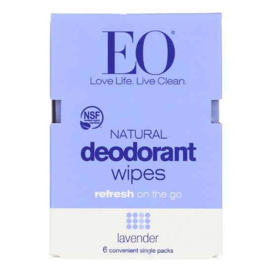 EO Products - Deodorant Wipes - Lavender - Case of 12 - 6 count