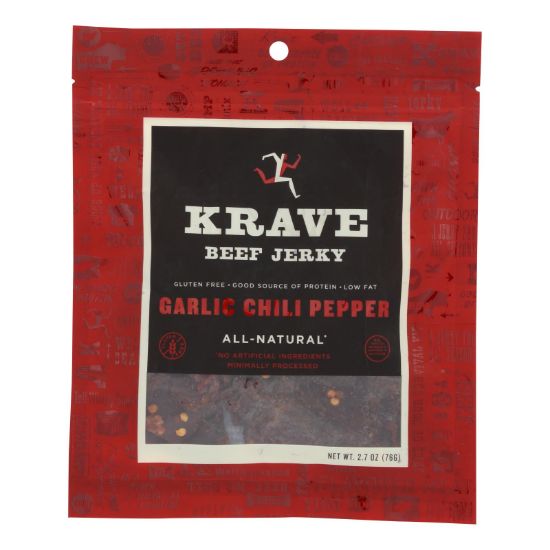 Krave Beef Jerky - Garlic Chili Pepper - Case of 8 - 2.7 oz