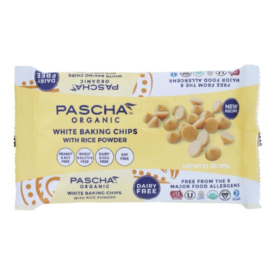 Pascha Organic Rice Milk Chocolate Baking Chips - White Chocolate - Case of 8 - 7 oz