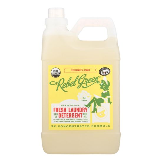 Rebel Green Laundry Detergent - Organic - Peppermint and Lemon - Case of 4 - 64 fl oz