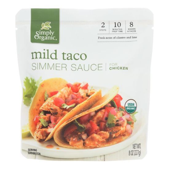 Simply Organic Simmer Sauce - Organic - Mild Taco - Case of 6 - 8 oz