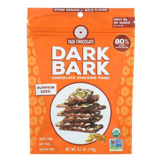 Taza Chocolate Organic Dark Bark Chocolate - Pumpkin Seed - Case of 12 - 4.2 oz