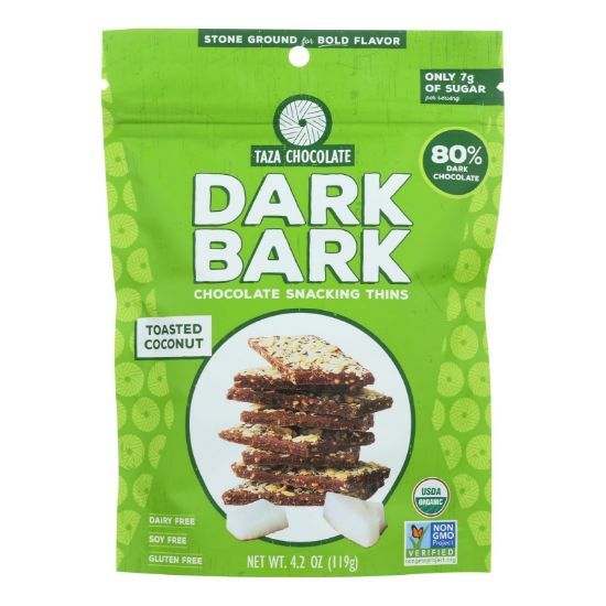 Taza Chocolate Organic Dark Bark Chocolate - Toasted Coconut - Case of 12 - 4.2 oz