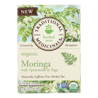 Traditional Medicinals Herb Tea - Organic - Moringa Spearmint Sage - Case of 6 - 16 BAG